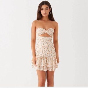Peppermayo Elowen Daisy Mini Dress White Ditsy Floral Strapless Cutout Linen mix